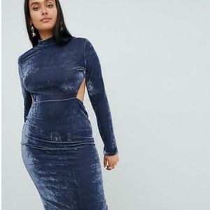 PrettyLittleThing High Neck Open Back Velvet Midi Dress - size 14